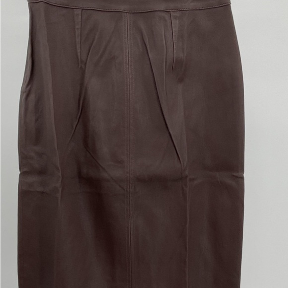 Quince Wm's Stretch 100% Leather Pencil Skirt Size Small Brown #71 - Picture 2 of 9